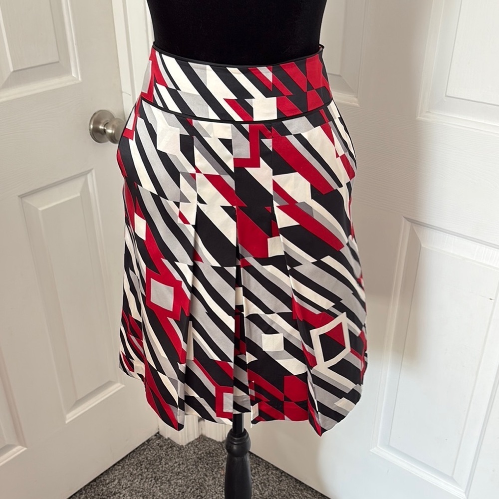 Ann Taylor Geometric A-Line Skirt - Red, Black, White